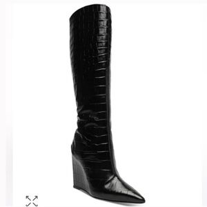 Schutz Asya Up Croc-Embossed Leather Wedge Boots